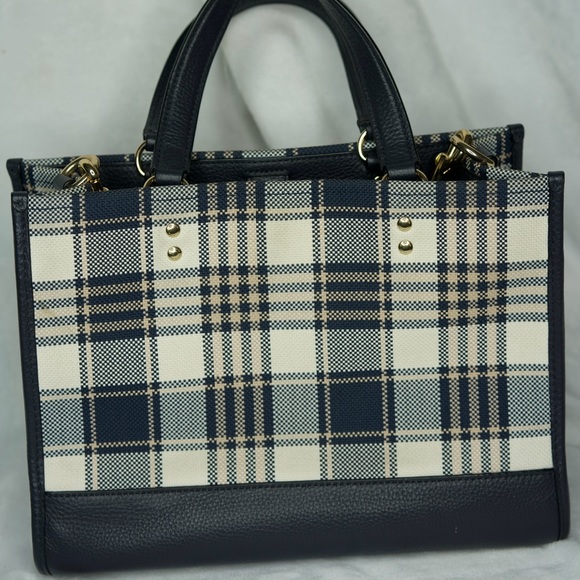 Coach Navy and Cream Plaid Satchel - Picture 6 of 7